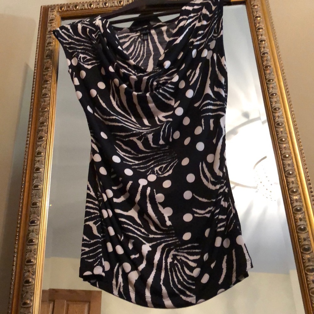 NWOT RAFAELLA BLACK/WHITE PRINT COWL NECK BLOUSE - Picture 1 of 7